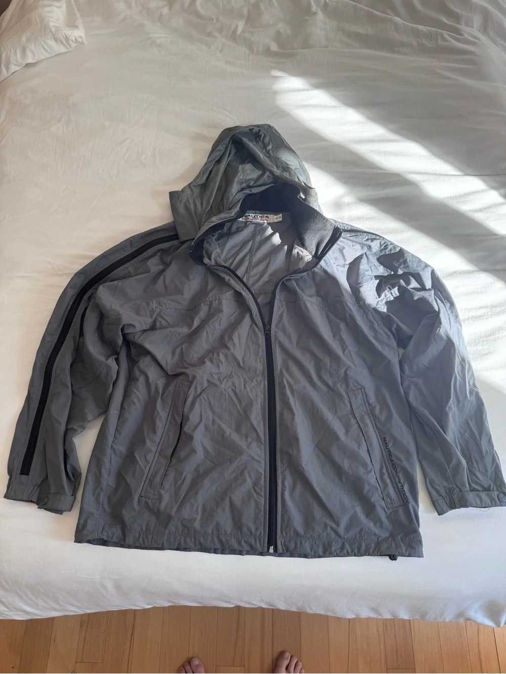Nautica Light Gray Hooded Windbreaker Jacket